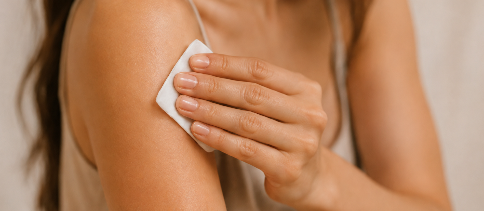 Application d'un tatouage temporaire avec une éponge humide sur l'épaule