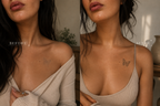 Avant après d’un tatouage éphémère papillon SKNLY porté sur la clavicule