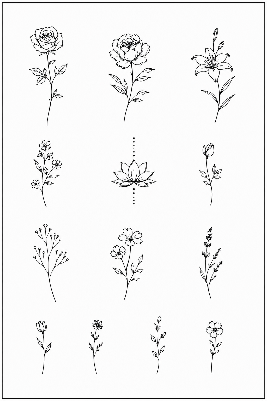 Planche de tatouages éphémères floraux SKNLY présentée sur tissu beige avec fleurs séchées